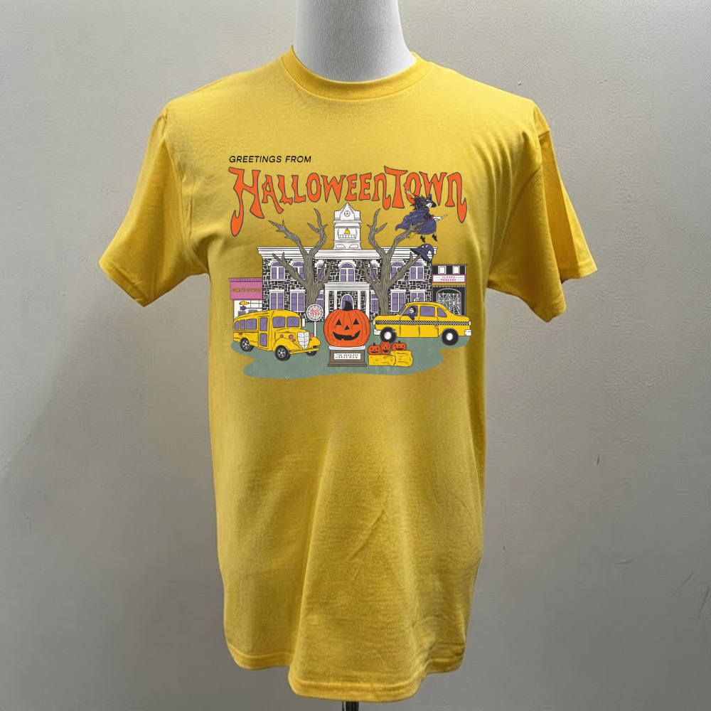 Greetings From Halloweentown Pumpkin Taxi School Bus Witch T-Shirt